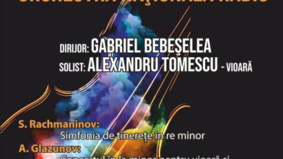 Dirijorul Gabriel Bebeșelea și violonistul Alexandru Tomescu, pe scena Sălii Radio