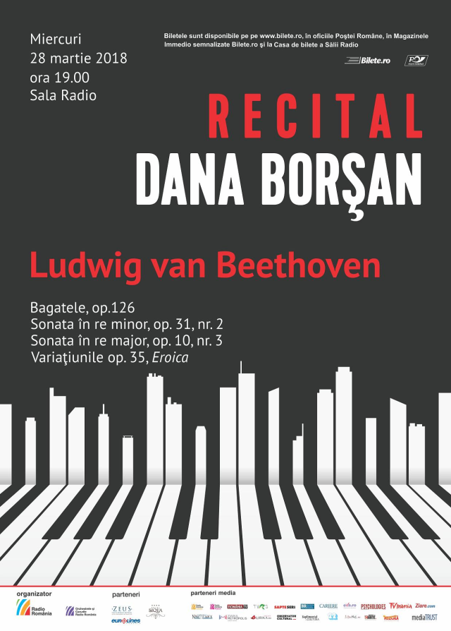 Recital Beethoven, cu pianista Dana Borşan, la Sala Radio