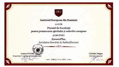 Premiu de Excelenţă pe anul 2014 pentru Radio România pentru proiectul EuranetPlus