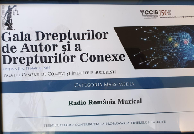 Radio România Muzical, premiat la Gala drepturilor de autor şi a drepturilor conexe