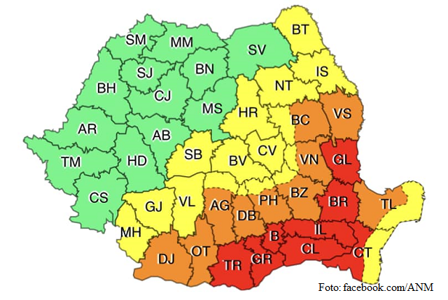 Des alertes rouge, orange et jaune, en vigueur en Roumanie