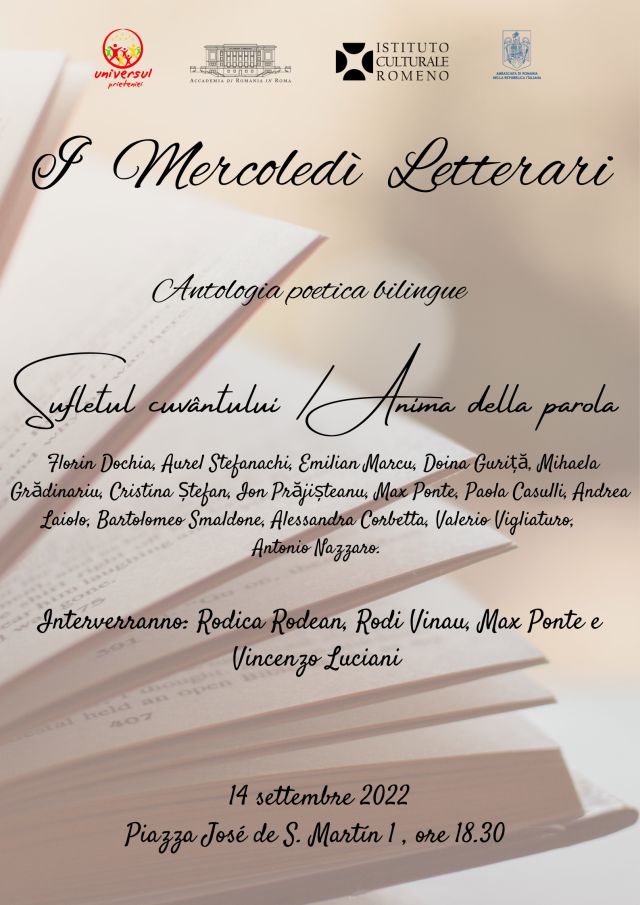 “Anima della Parola”, antologia poetica bilingue ai Mercoledì letterari dell’Accademia di Romania