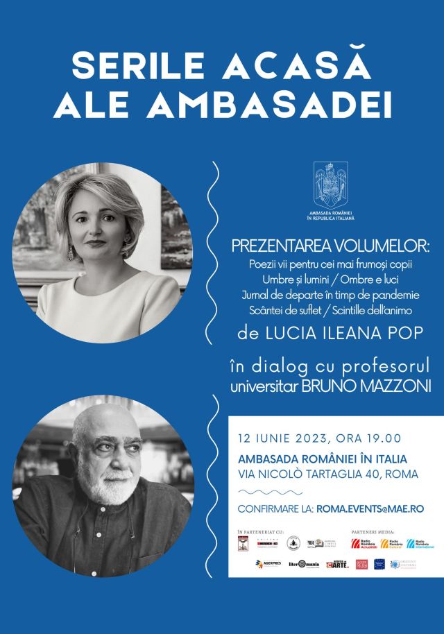 Serata a Casa dell’Ambasciata di Romania in Italia con Lucia Ileana Pop e Bruno Mazzoni