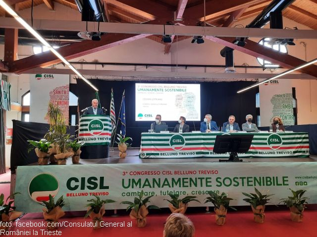 Il console generale di Romania a Trieste, Cosmin Lotreanu, al Congresso della CISL Belluno-Treviso