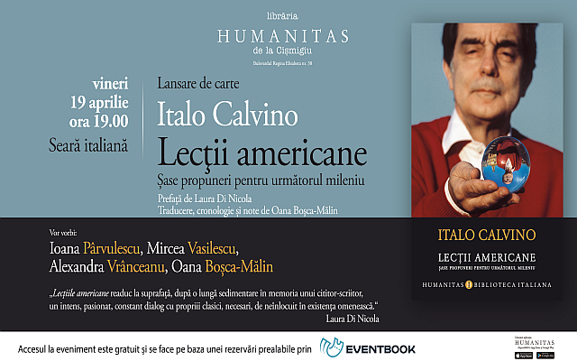 Lezioni americane di Italo Calvino, nuova serata letteraria Humanitas a Bucarest