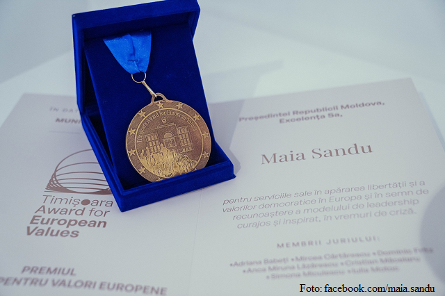 Майя Санду отримала нагороду «Тімішоара за європейські цінності»
