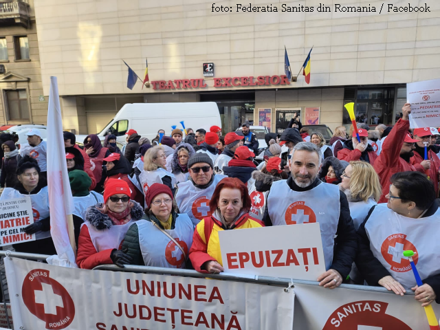 Reprezentanţii sindicatelor Sanitas şi Solidaritatea Sanitară au obţinut promisiunea unei creşteri salariale de 15% (foto: Facebook / Federatia Sanitas din Romania)
