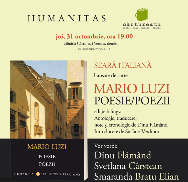 Poesie di Mario Luzi, nuova serata letteraria italiana a Bucarest