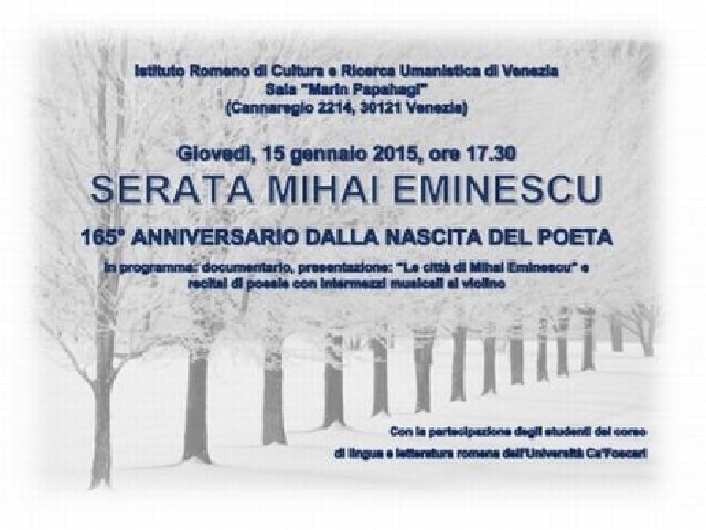 Giornata Cultura Nazionale: serata letteraria Eminescu a Venezia