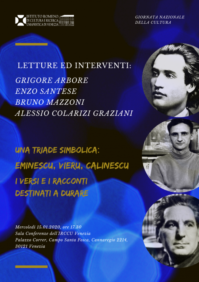 Giornata Cultura Nazionale: Eminescu, Vieru e Calinescu, triade simbolica a Venezia