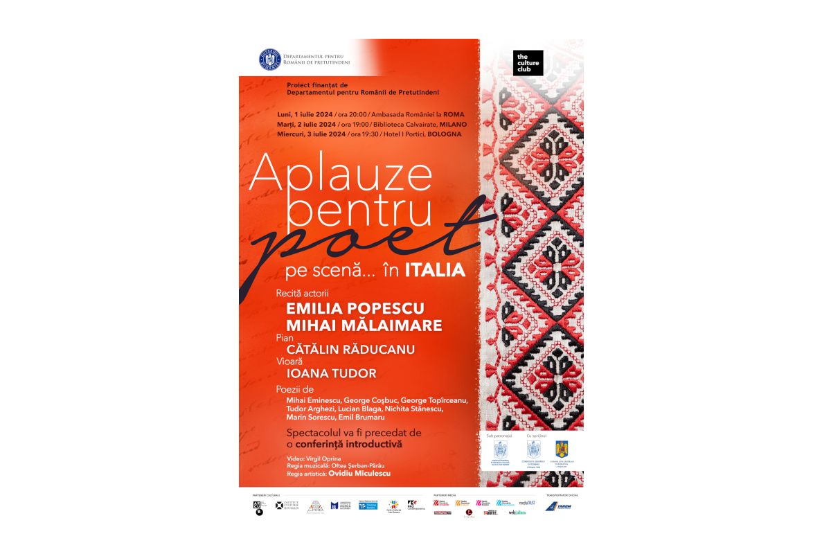 Aplauze pentru poet pe scenă… în Italia, un spectacol original cu actorii Emilia Popescu și Mihai Mălaimare