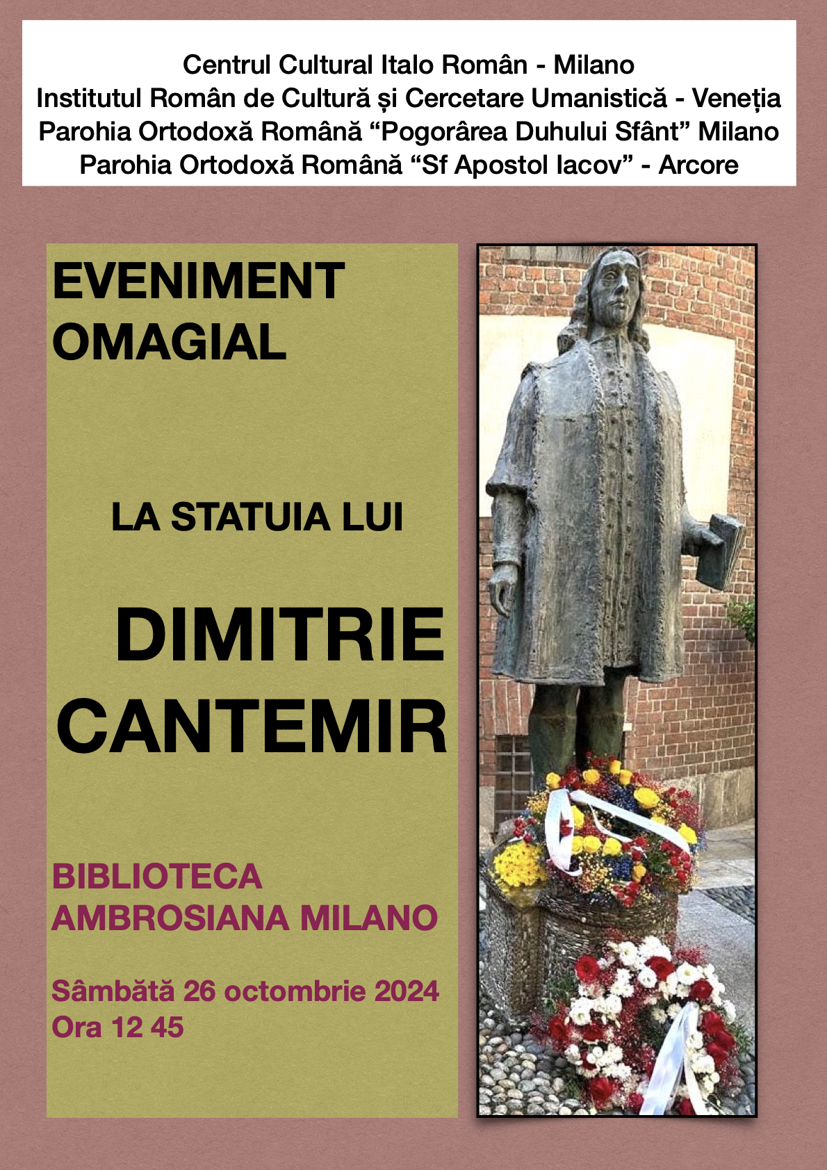 Omaggio a Dimitrie Cantemir alla Pinacoteca Ambrosiana di Milano (fonte: facebook.com/ Centro Culturale Italo Romeno)